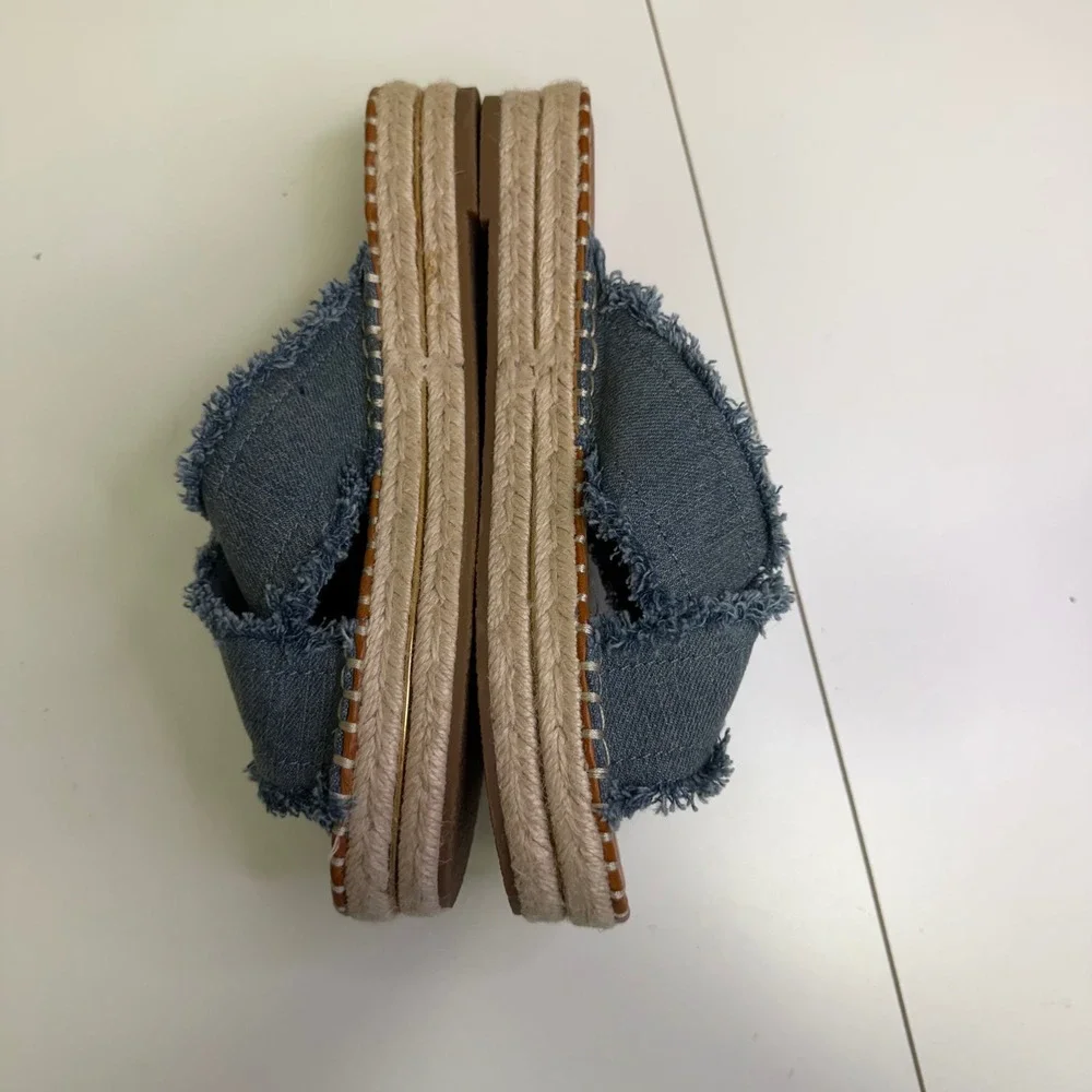 G by GUESS Blue Denim Frayed Espadrille Platform Slide Sandals Womens 8 Y2K